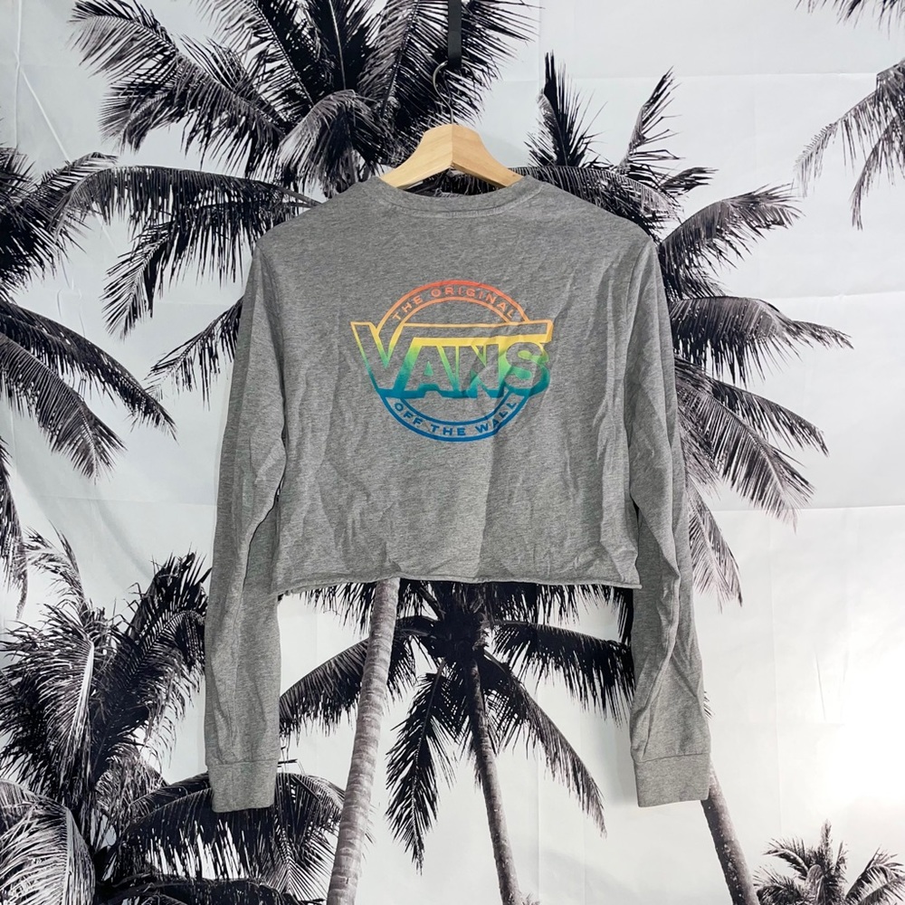 Vans Off The Wall Logo Grey Cropped Womens Long Sleeve T Shirt Size Small